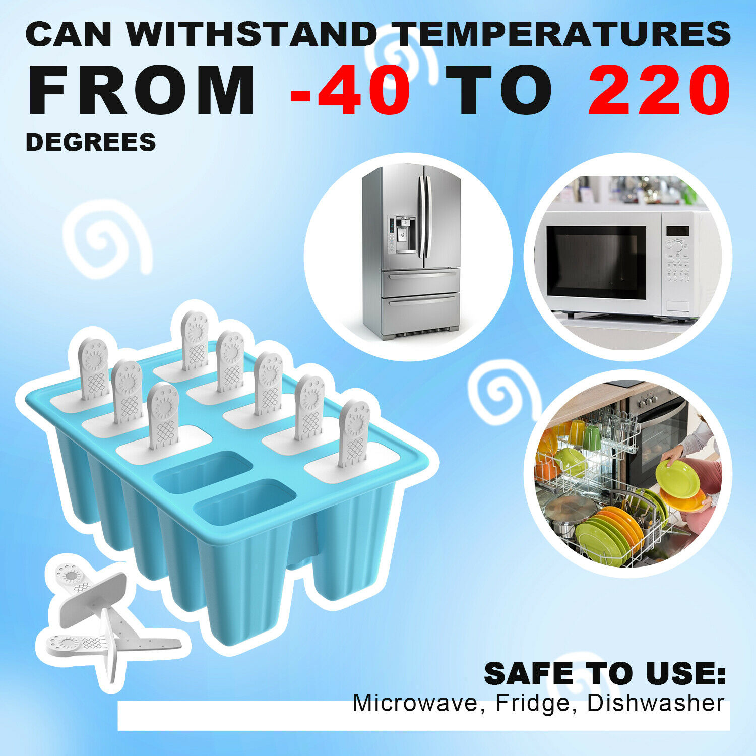 10 Cell Ice Cream Popsicle Frozen Mold Silicone Pop Maker/6 Cell Ice Cube Moulds - Fresh Stock Dated January 2026