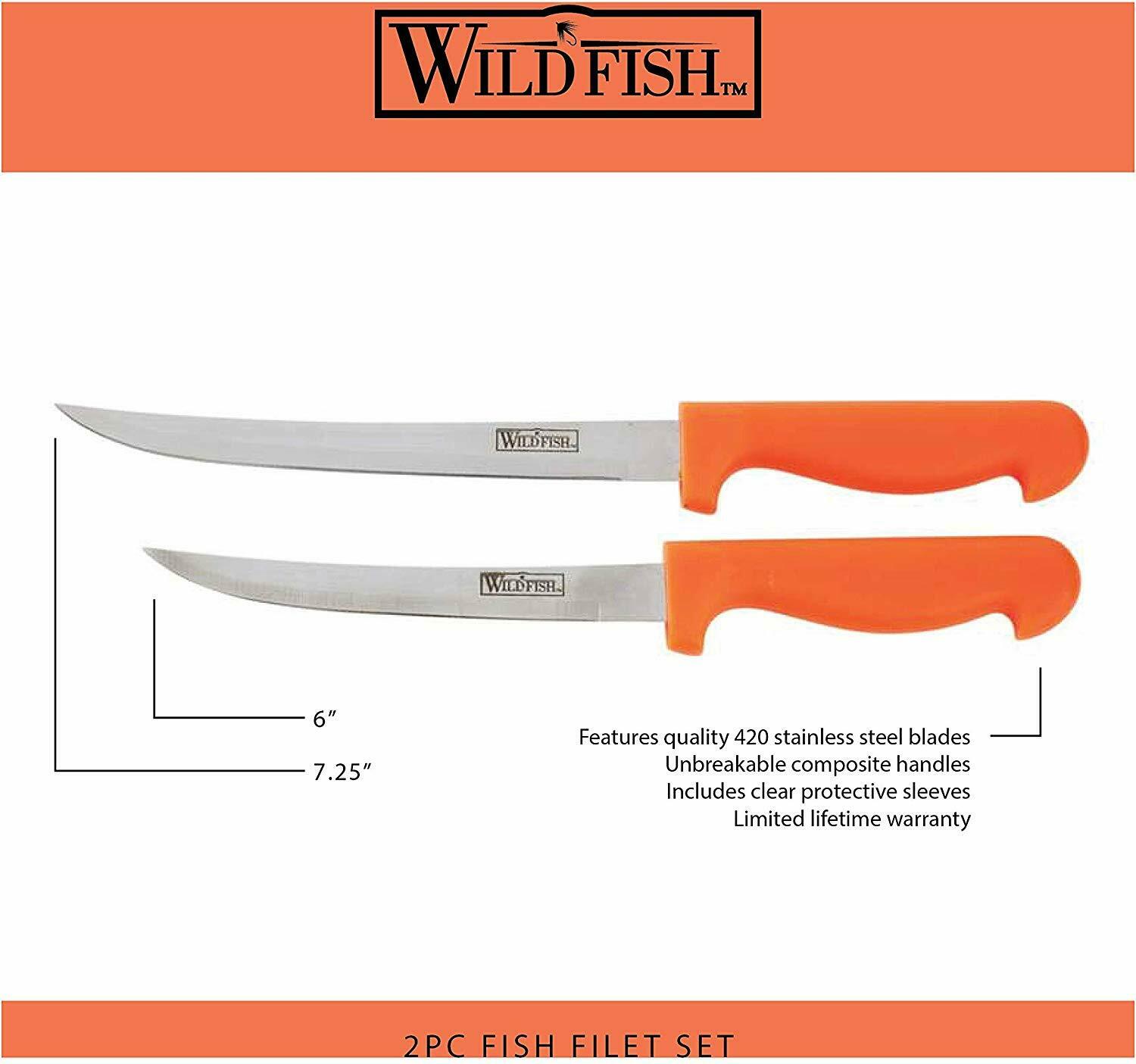 2pc FISH KNIFE SET Fishing Fillet Knives Bait Tackle Stainless Steel Fixed Blade - Fresh Stock Dated January 2026