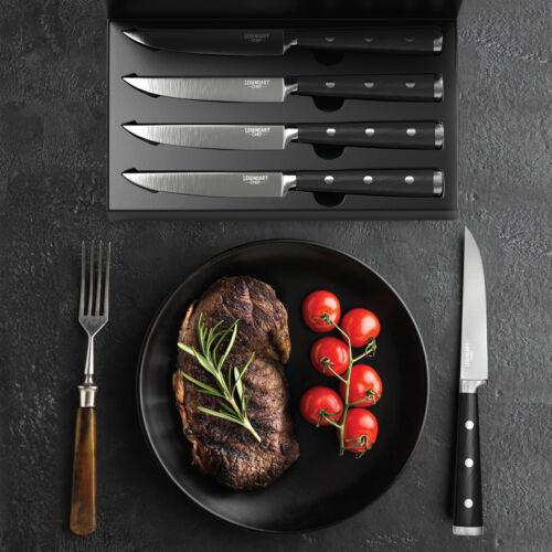 Steak Knives Set Stainless Steel 4pcs Non-Serrated Super Sharp Walnut Handles - Fresh Stock Dated January 2026