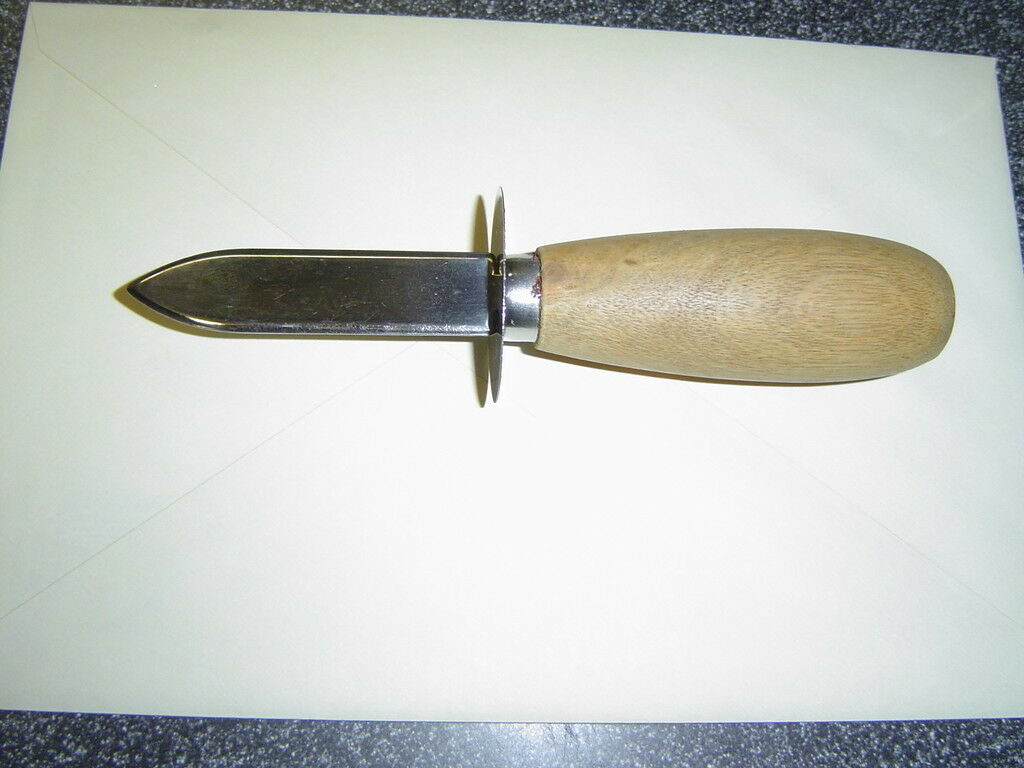 WINCO 1 OYSTER CLAM KNIFE KCL-1 WOODEN WOOD HANDLE STAINLESS BLADE SHUCKER GUARD - Fresh Stock Dated January 2026