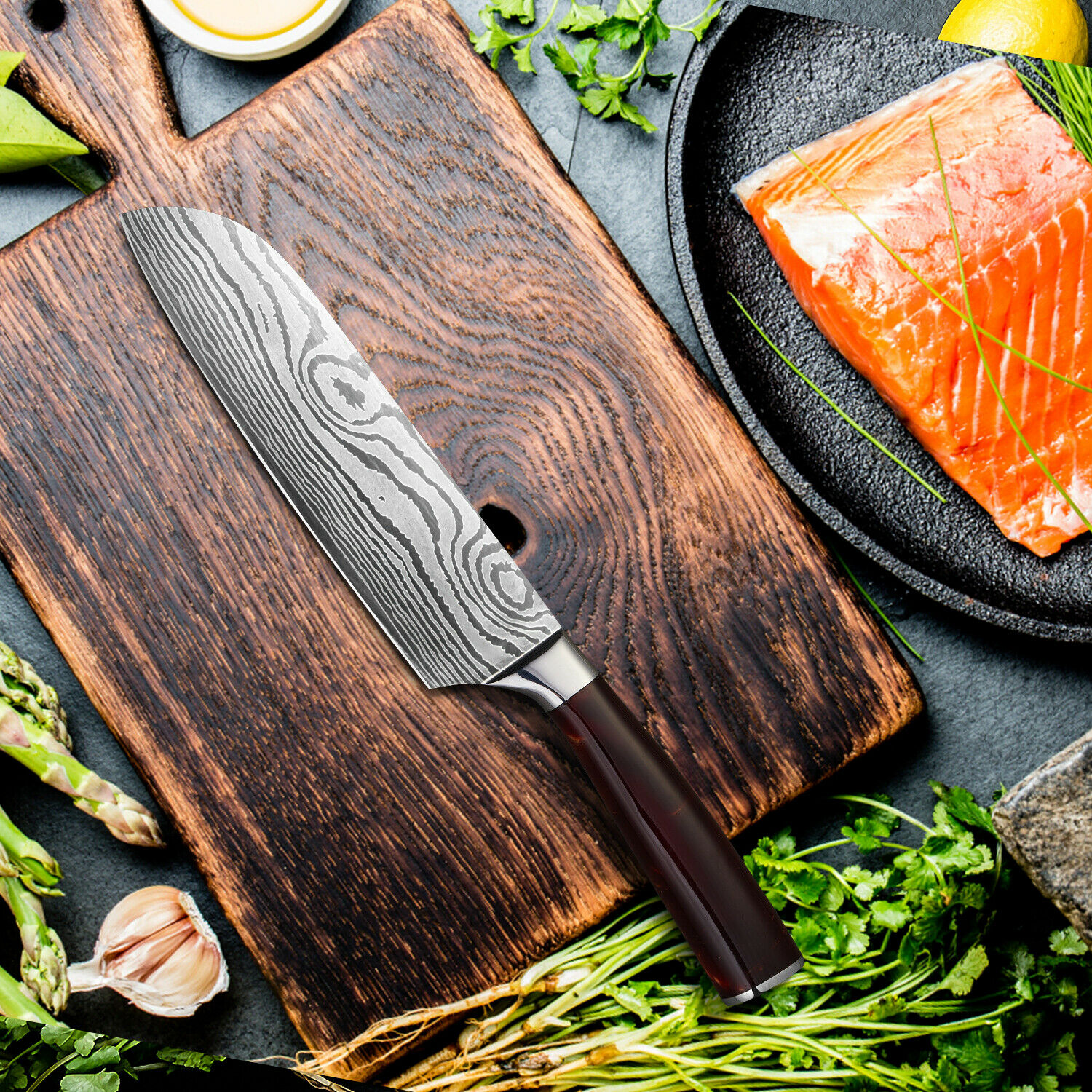 8PCS Pro Kitchen Chef Knife Set Damascus Pattern Carbon Steel Cleaver Knives -US - Fresh Stock Dated February 2026