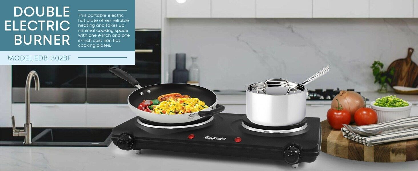 Estufa Electrica Doble Portatil 1500W Placa de Cocina 2 Quemadores Negro Ligero - Fresh Stock Dated February 2026