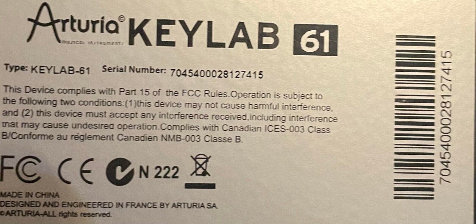 Arturia KeyLab 61 Comprehensive Controller Keyboard - Fresh Stock Dated December 2025