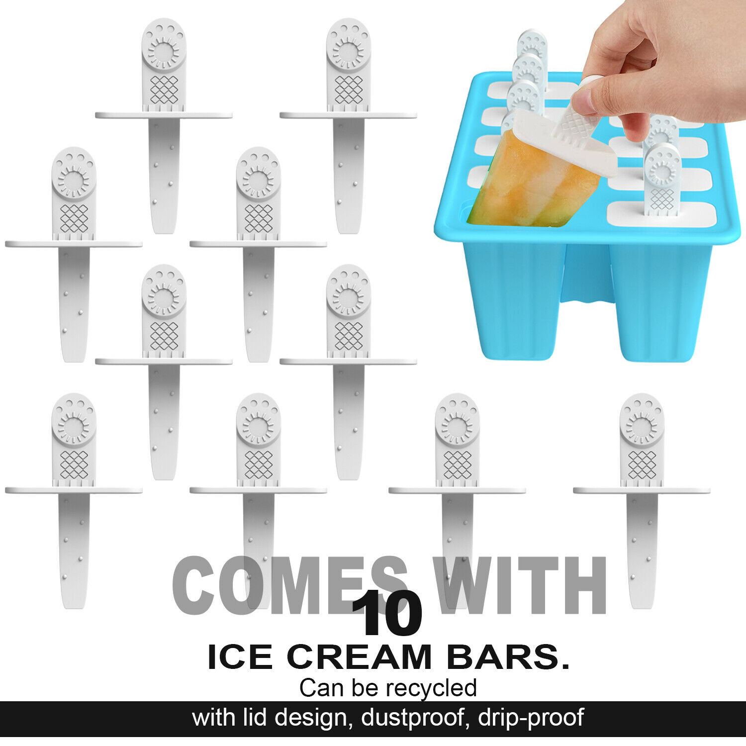 New Silicon 10Cell Ice Cream Mold DIY Frozen Popsicle Kitchen Ice Tray Cover Lid - Fresh Stock Dated January 2026