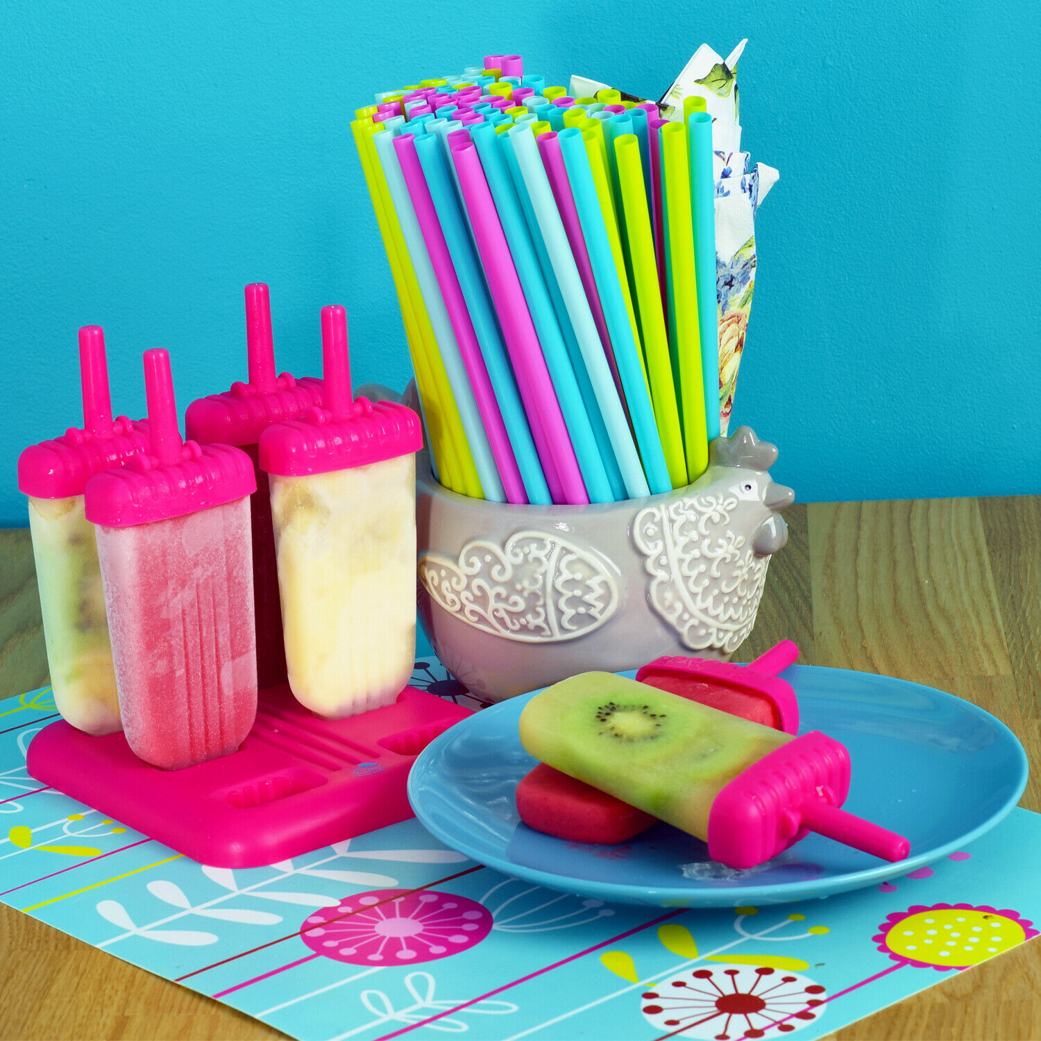 Pink Ice Pop Maker Popsicle Mold  With Tray and Drip Guard Set Of 6 - Fresh Stock Dated February 2026