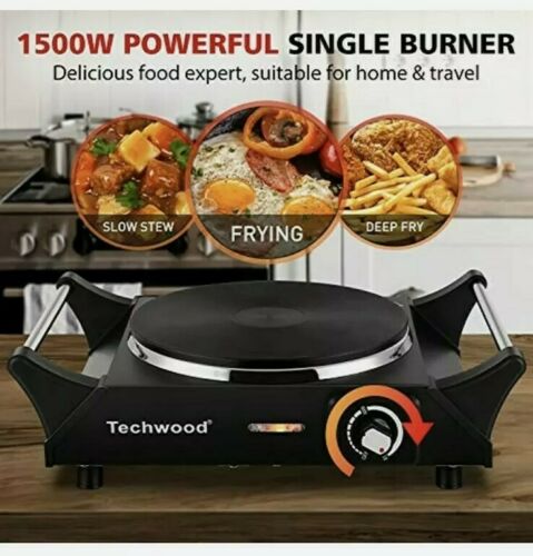 Techwood Hot Plate Electric Single Burner Portable Burner, 1500W with Adjustable - Fresh Stock Dated February 2026
