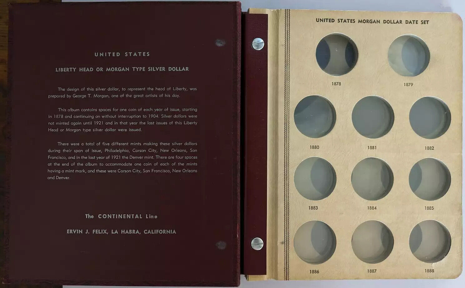 1878-1921 eBay CONTINENTAL COIN ALBUM MORGAN DOLLARS DATE SET (DAMAGED) - Fresh Stock Dated December 2025