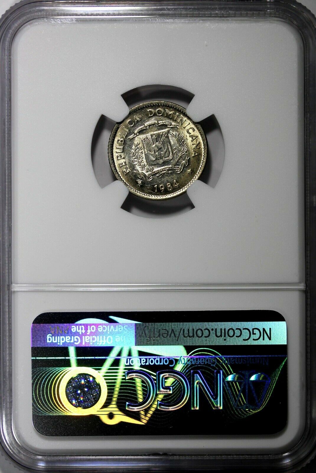 Dominican Republic Duarte 1984 MO 10 Centavos NGC MS64 Human Rights KM# 60 (50) - Fresh Stock Dated December 2025