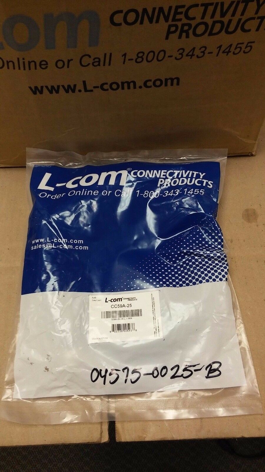 L-COM CC59A-25 BNC Male Male 25 ft RG59A Coaxial Cable - Fresh Stock Dated December 2025