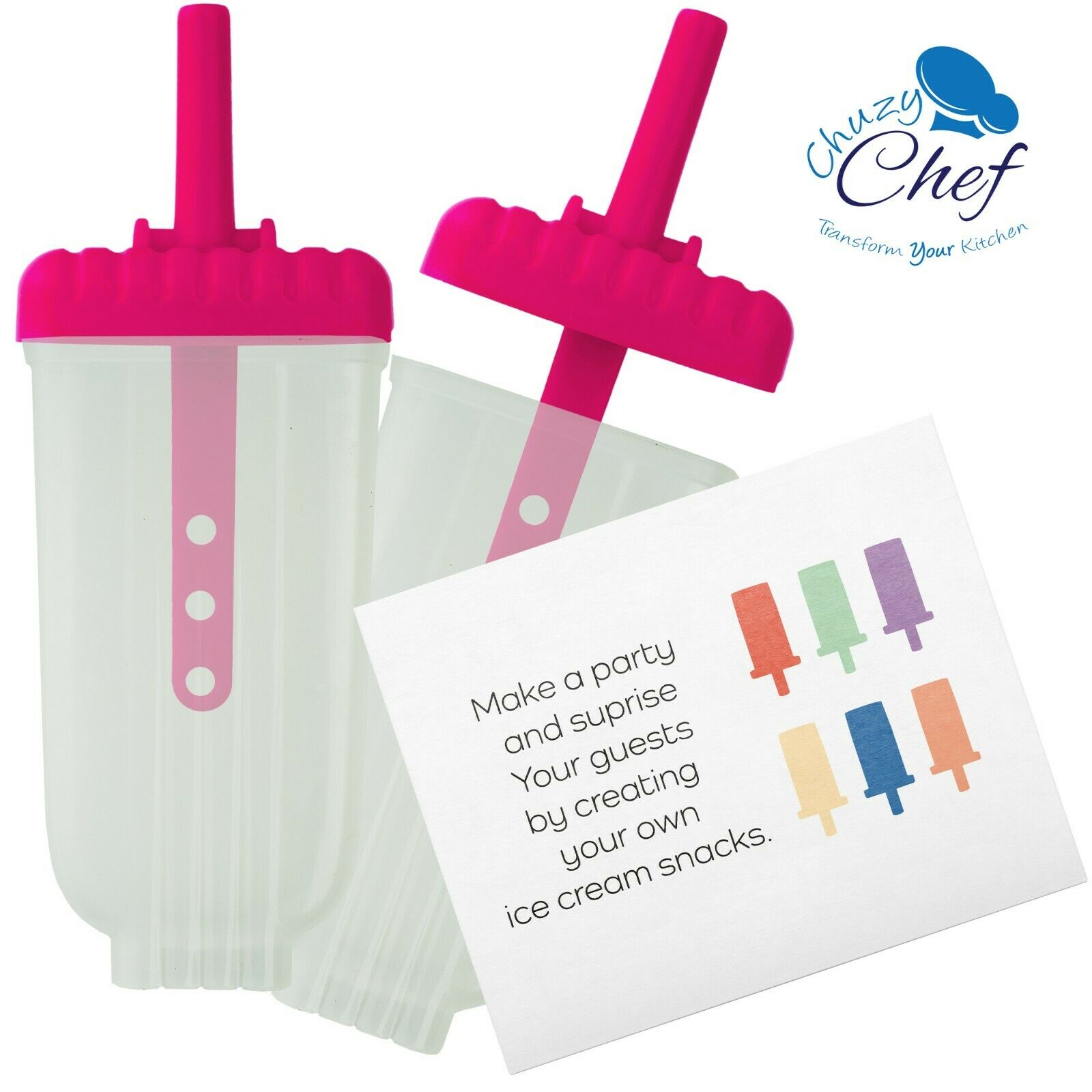 Pink Ice Pop Maker Popsicle Mold  With Tray and Drip Guard Set Of 6 - Fresh Stock Dated February 2026