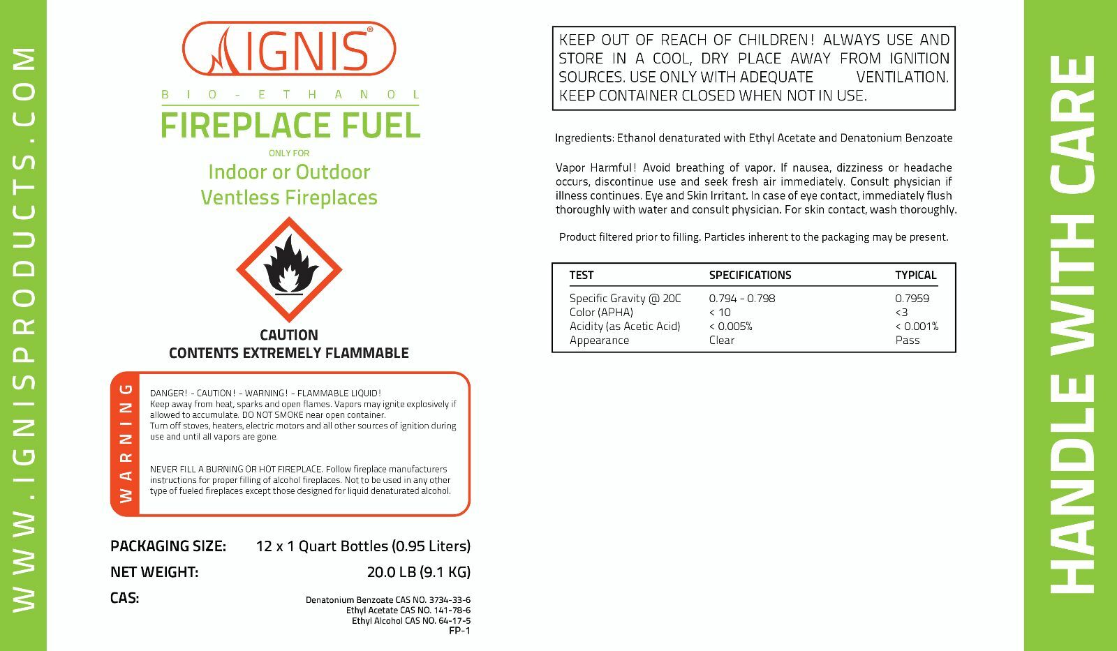 IGNIS Bio Ethanol Fuel 3 Pack Ethanol fireplace fuel 1 Quart each BIO FUEL - Fresh Stock Dated December 2025