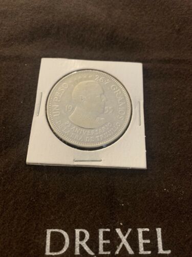 1955 Dominican Republic Silver 1 Peso UNC.  TRUJILLO ANNIVERSARY - Fresh Stock Dated December 2025