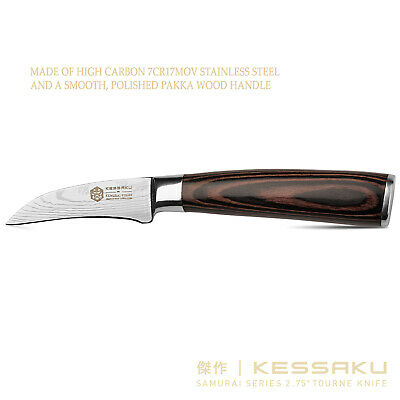 Kessaku 2.75-inch Tourne Paring Knife -Samurai Series High Carbon 7Cr17MoV Steel - Fresh Stock Dated January 2026
