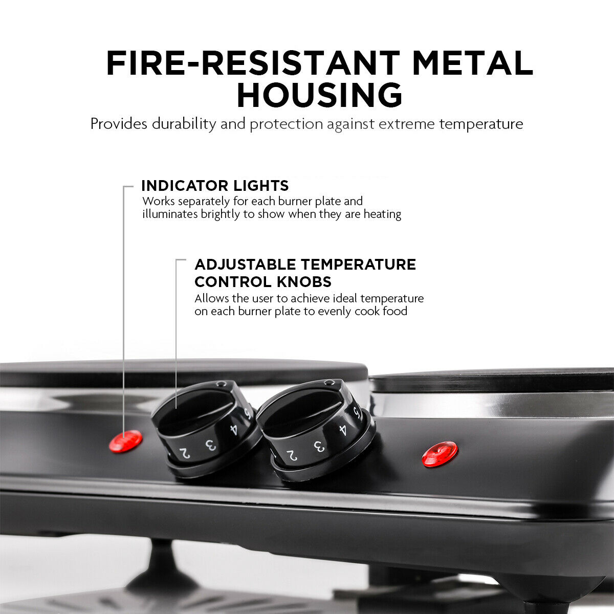 Ovente Electric Cast Iron Burner 7 Inch Double Hot Plate Compact Cooktop BGS102B - Fresh Stock Dated January 2026