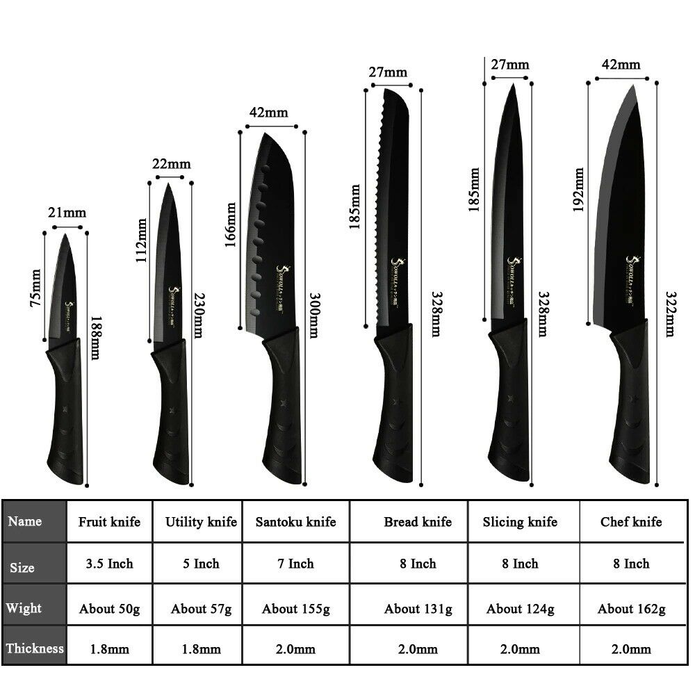Stainless Steel Sharp Knives 6 Piece Set Meat Fish Fruit Cooking Accessories - Fresh Stock Dated January 2026