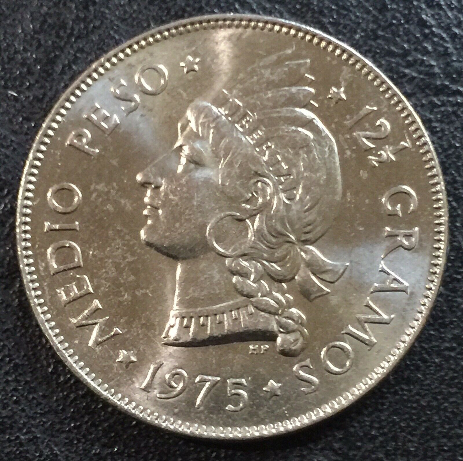 DOMINICAN REPUBLIC 1/2 Peso 1975 Copper-Nickel XF aUNC - Fresh Stock Dated December 2025