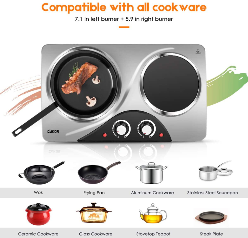 Cukor Electric Hot Plate, 1800W Portable Electric Stove,Infrared Double Burner,H - Fresh Stock Dated February 2026