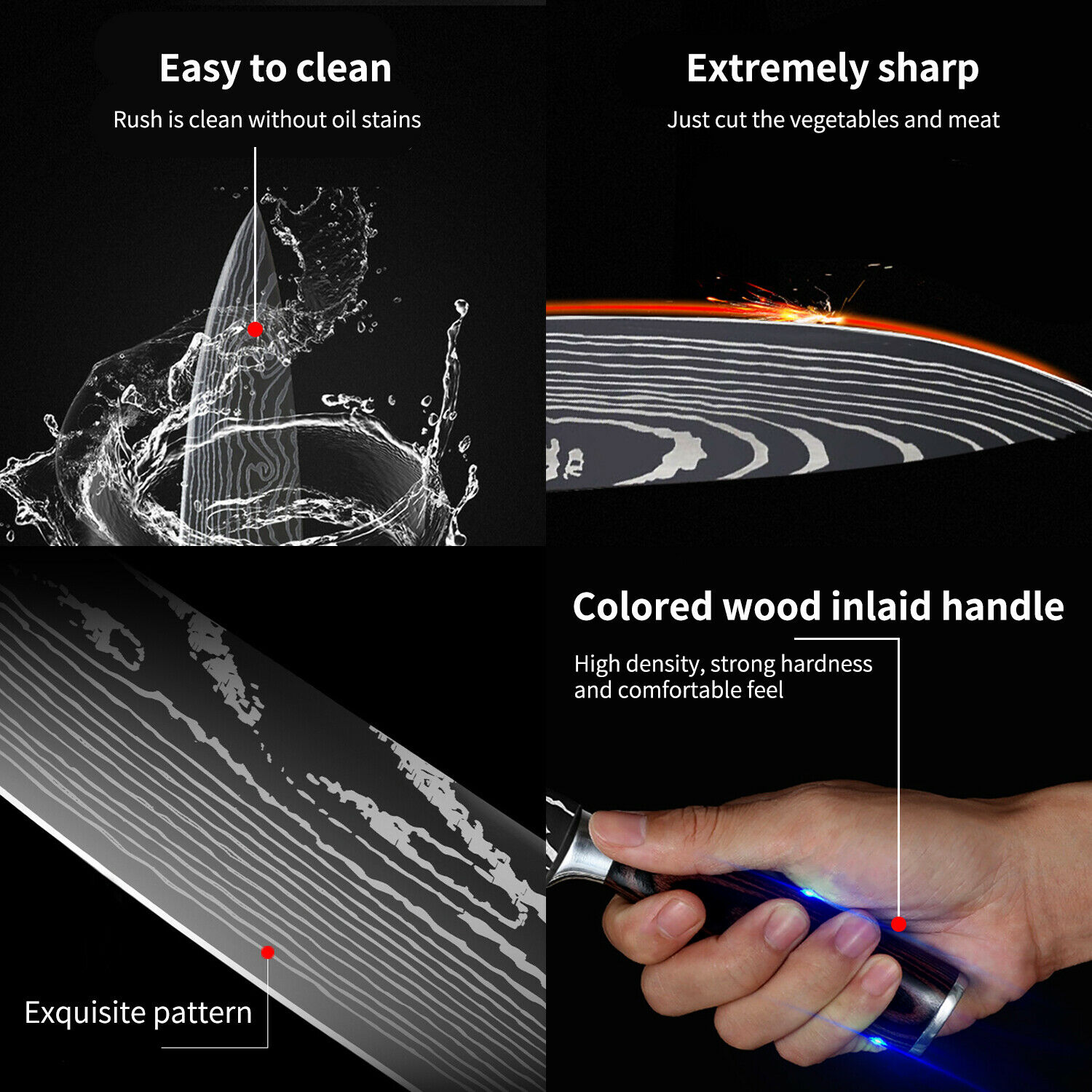 4Pcs Kitchen Knife Set Damascus Pattern Stainless Steel Professional Chef Knives - Fresh Stock Dated January 2026