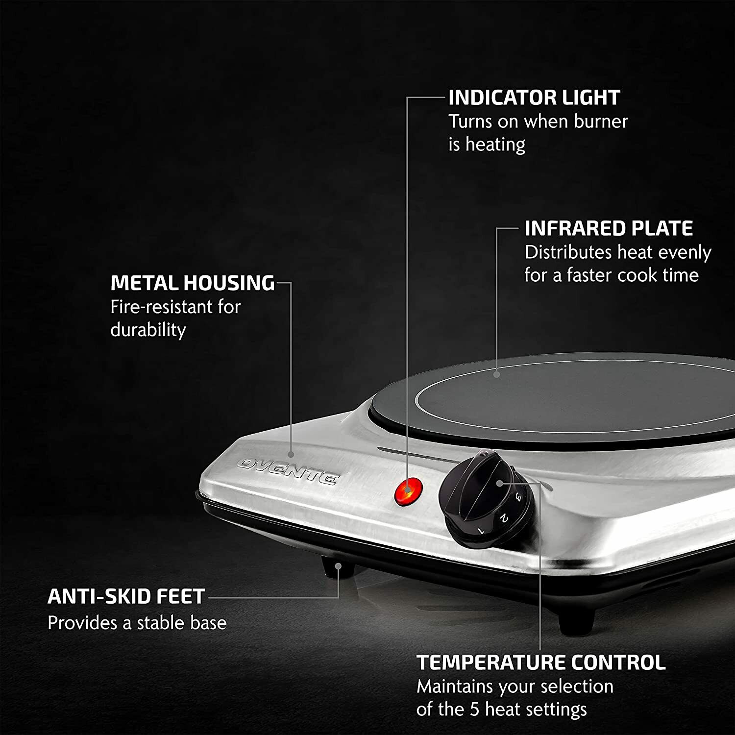 Ovente Electric Glass Infrared Burner 7 Inch Single Hot Plate Silver BGI101S - Fresh Stock Dated February 2026