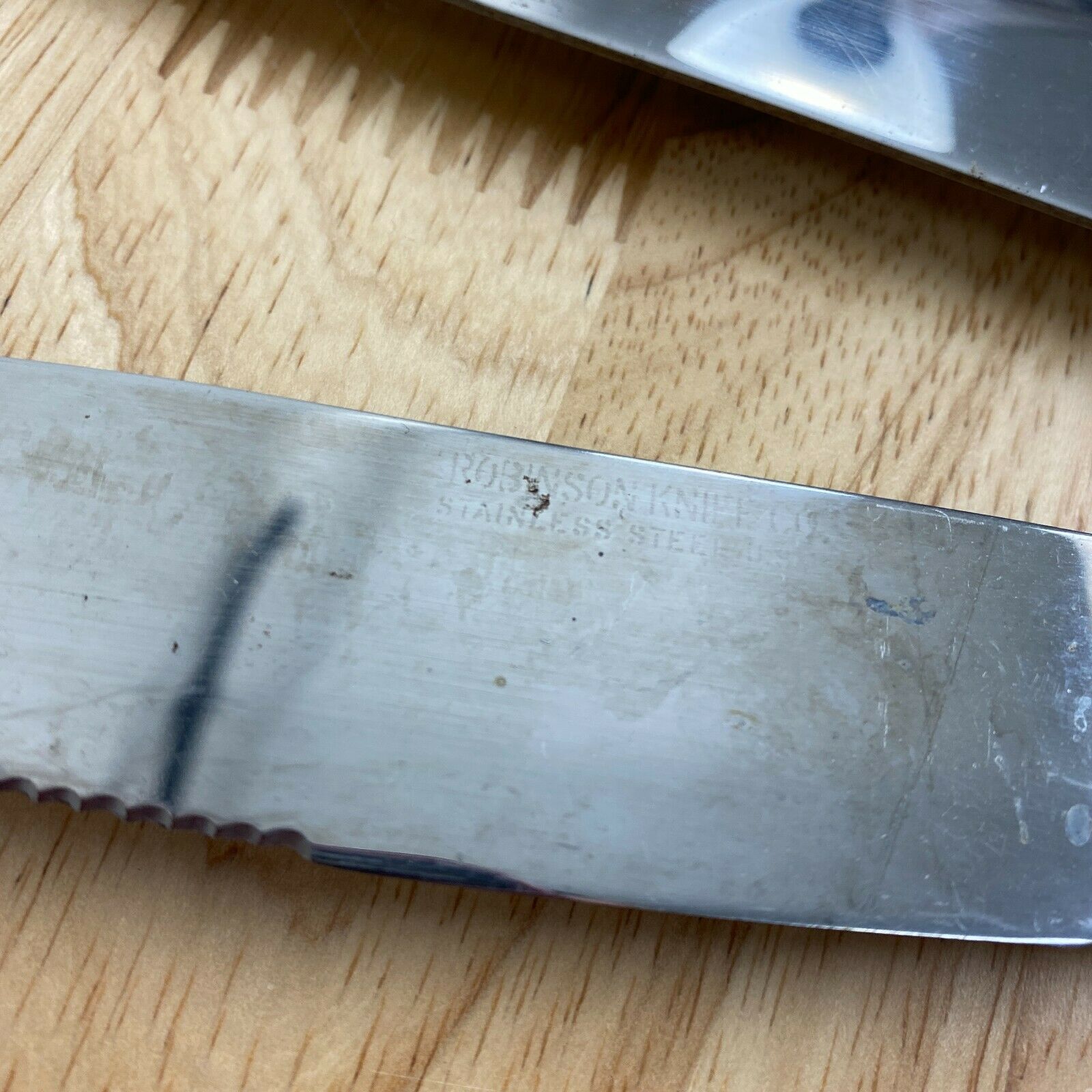 Vintage Set of 6 Robinson Stainless Steel Steak Knives Serrated Wood - Fresh Stock Dated February 2026
