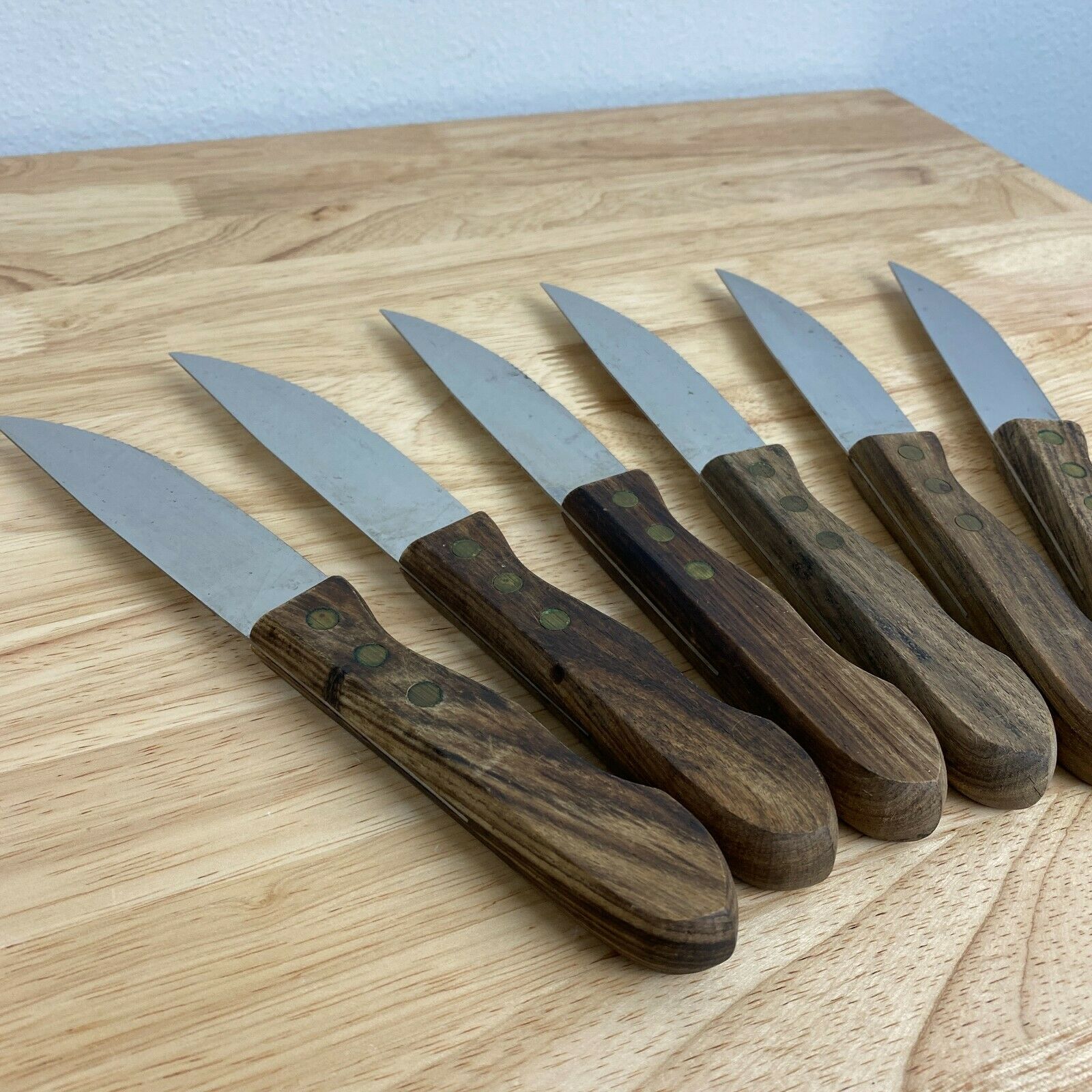 Vintage Set of 6 Robinson Stainless Steel Steak Knives Serrated Wood - Fresh Stock Dated February 2026