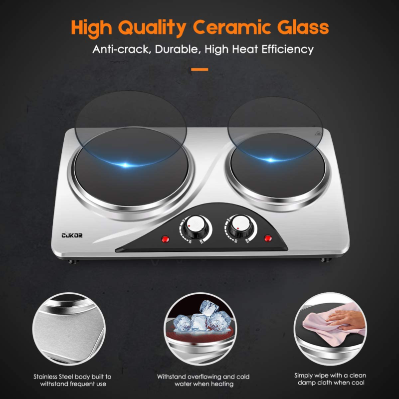 Cukor Electric Hot Plate, 1800W Portable Electric Stove,Infrared Double Burner,H - Fresh Stock Dated February 2026