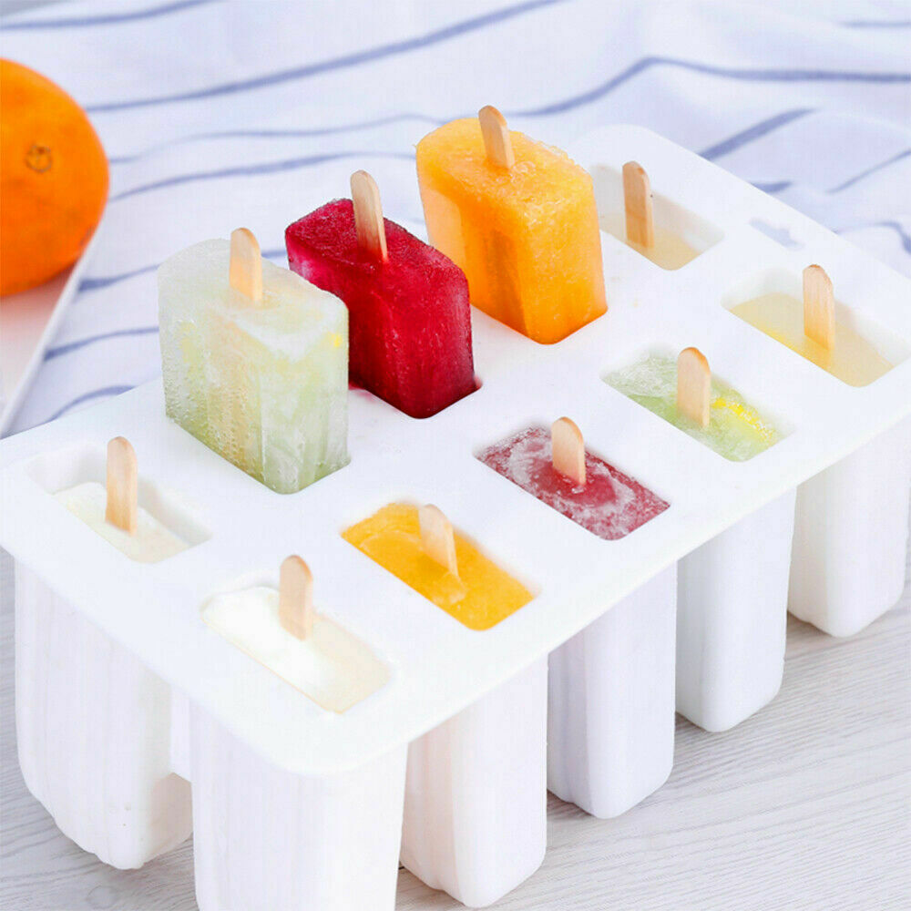 10-Cell Reusable Silicone Ice Pop Molds Easy Release Popsicle Maker w/50 Sticks - Fresh Stock Dated January 2026