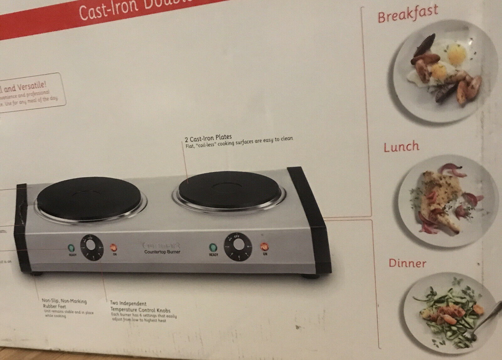 CUISINART CB-60 Cast-Iron Double Burner, Stainless Steel Portable Countertop NEW - Fresh Stock Dated February 2026