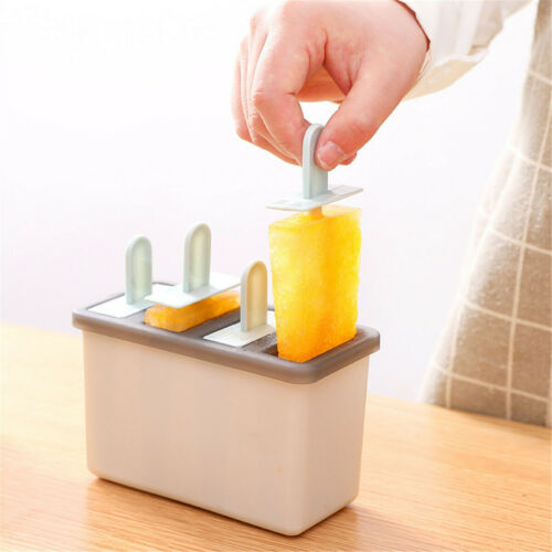 4 Cell Silicone Popsicle Mold Frozen Ice Cream Mould Pop Lolly Tray Ice Making - Fresh Stock Dated February 2026