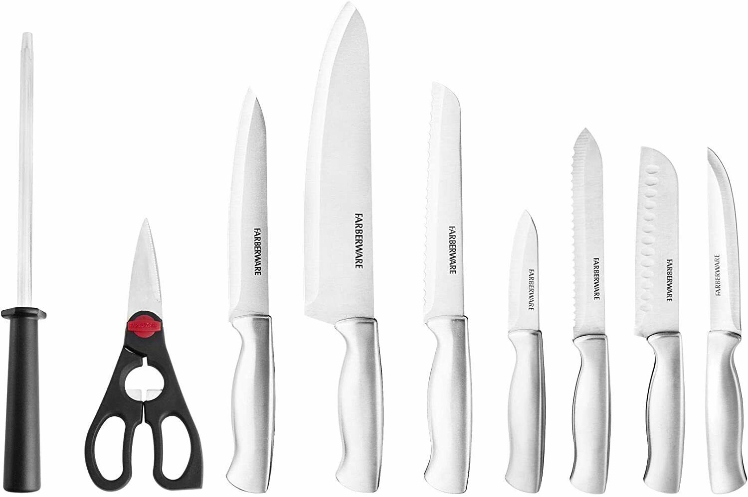 FARBERWARE STAMPED 15-PIECE HIGH-CARBON STAINLESS STEEL KNIFE BLOCK SET - Fresh Stock Dated January 2026
