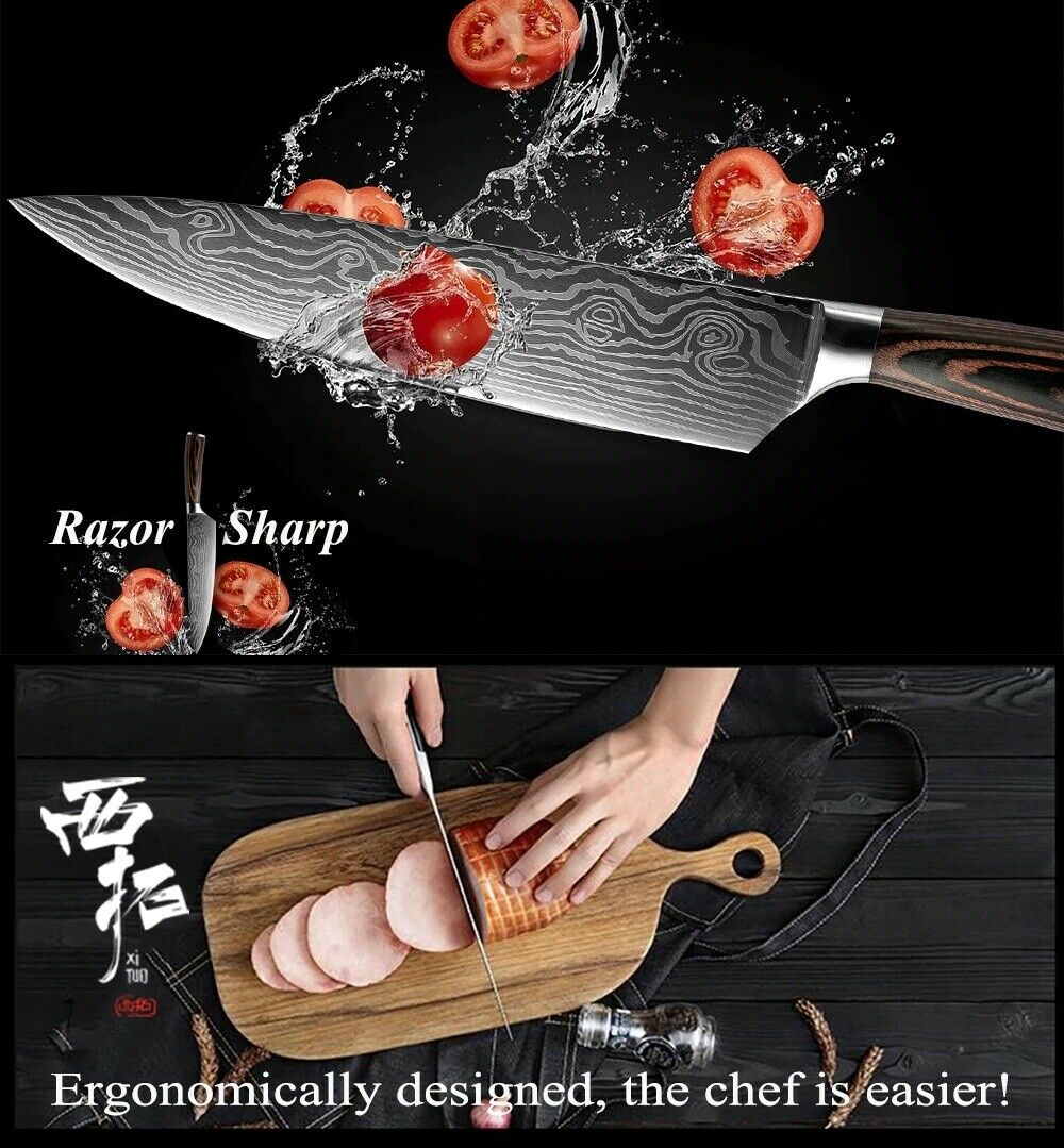 5 Pcs Kitchen Cook Knives Set Japanese Damascus Style Stainless Steel Chef Knife - Fresh Stock Dated January 2026