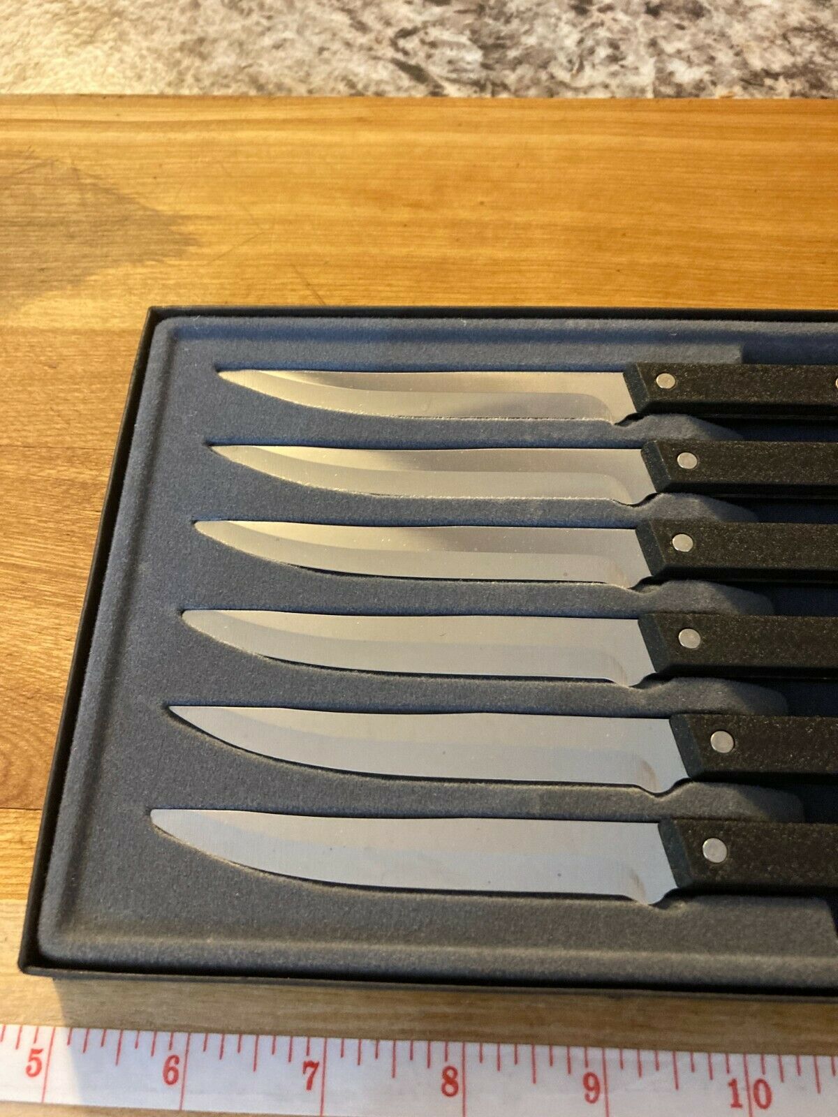 Vintage Rada Cutlery Steak Knives Stainless Steel W/ 3 Rivet Black Alum. Handles - Fresh Stock Dated January 2026