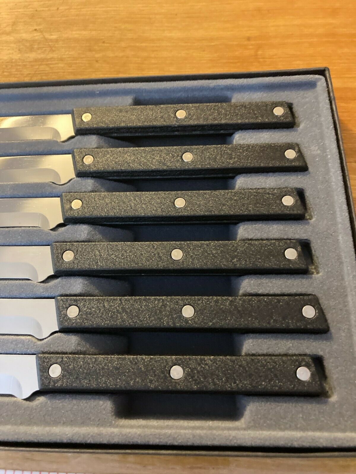 Vintage Rada Cutlery Steak Knives Stainless Steel W/ 3 Rivet Black Alum. Handles - Fresh Stock Dated January 2026