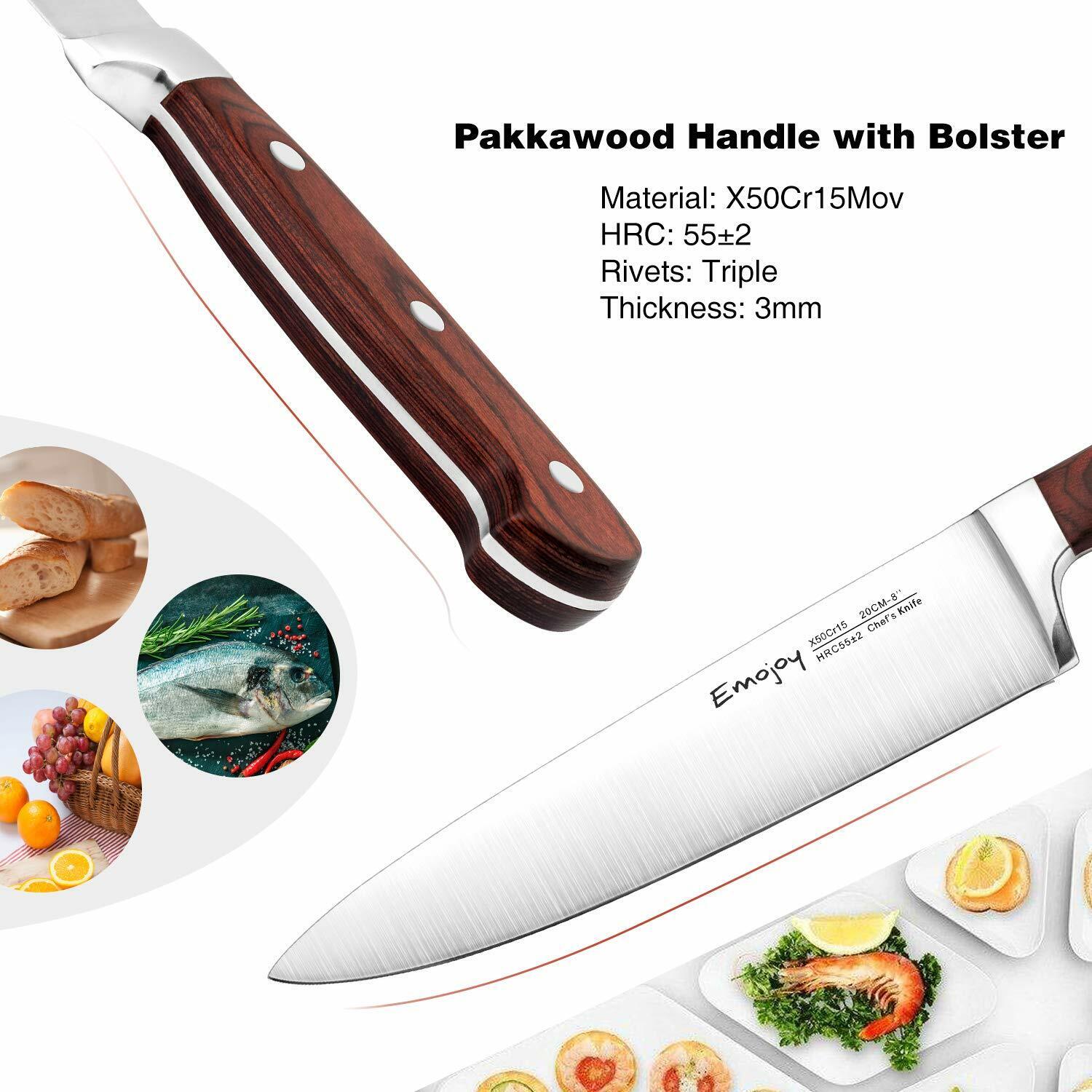 Knife Set, 15-Piece Kitchen Knife Set with Block Wooden German Stainless Steel - Fresh Stock Dated February 2026