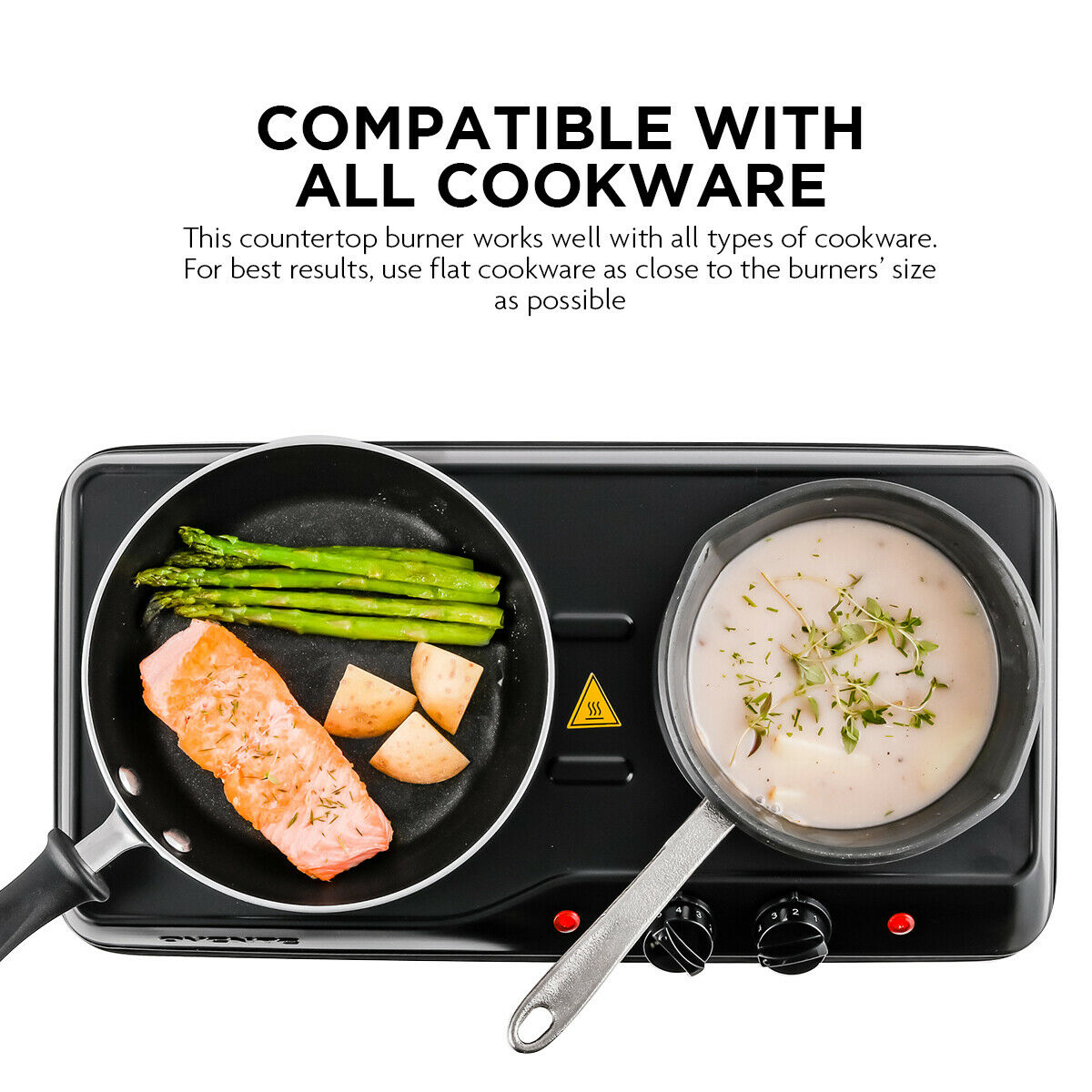 Ovente Electric Cast Iron Burner 7 Inch Double Hot Plate Compact Cooktop BGS102B - Fresh Stock Dated January 2026