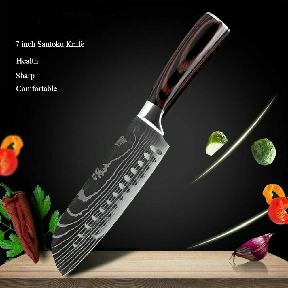 5 Piece Kitchen Knives Set Japanese Damascus Pattern Stainless Steel Chef Knife - Fresh Stock Dated February 2026