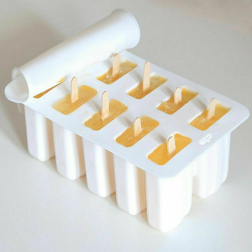 10-Cell Reusable Silicone Ice Pop Molds Easy Release Popsicle Maker w/50 Sticks - Fresh Stock Dated January 2026