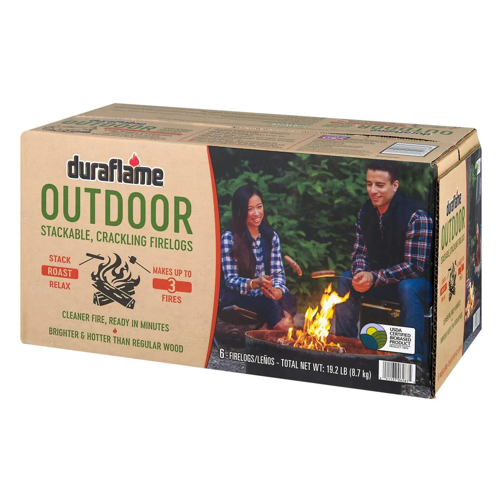 Fire Log Firewood Duraflame Outdoor Stackable, Crackling 3.2-Lb Natural (6-Pack) - Fresh Stock Dated January 2026