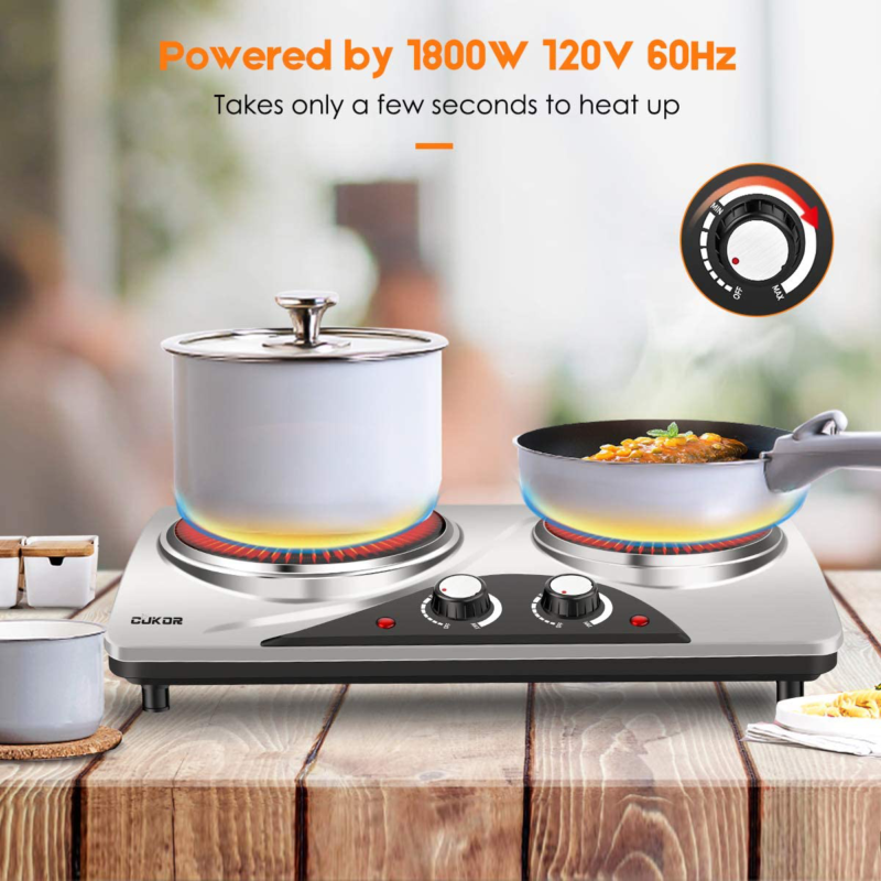 Cukor Electric Hot Plate, 1800W Portable Electric Stove,Infrared Double Burner,H - Fresh Stock Dated February 2026