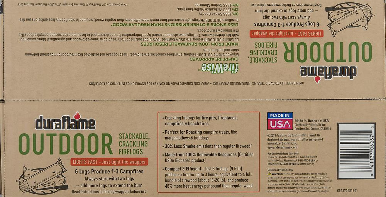 Fire Log Firewood Duraflame Outdoor Stackable, Crackling 3.2-Lb Natural (6-Pack) - Fresh Stock Dated January 2026