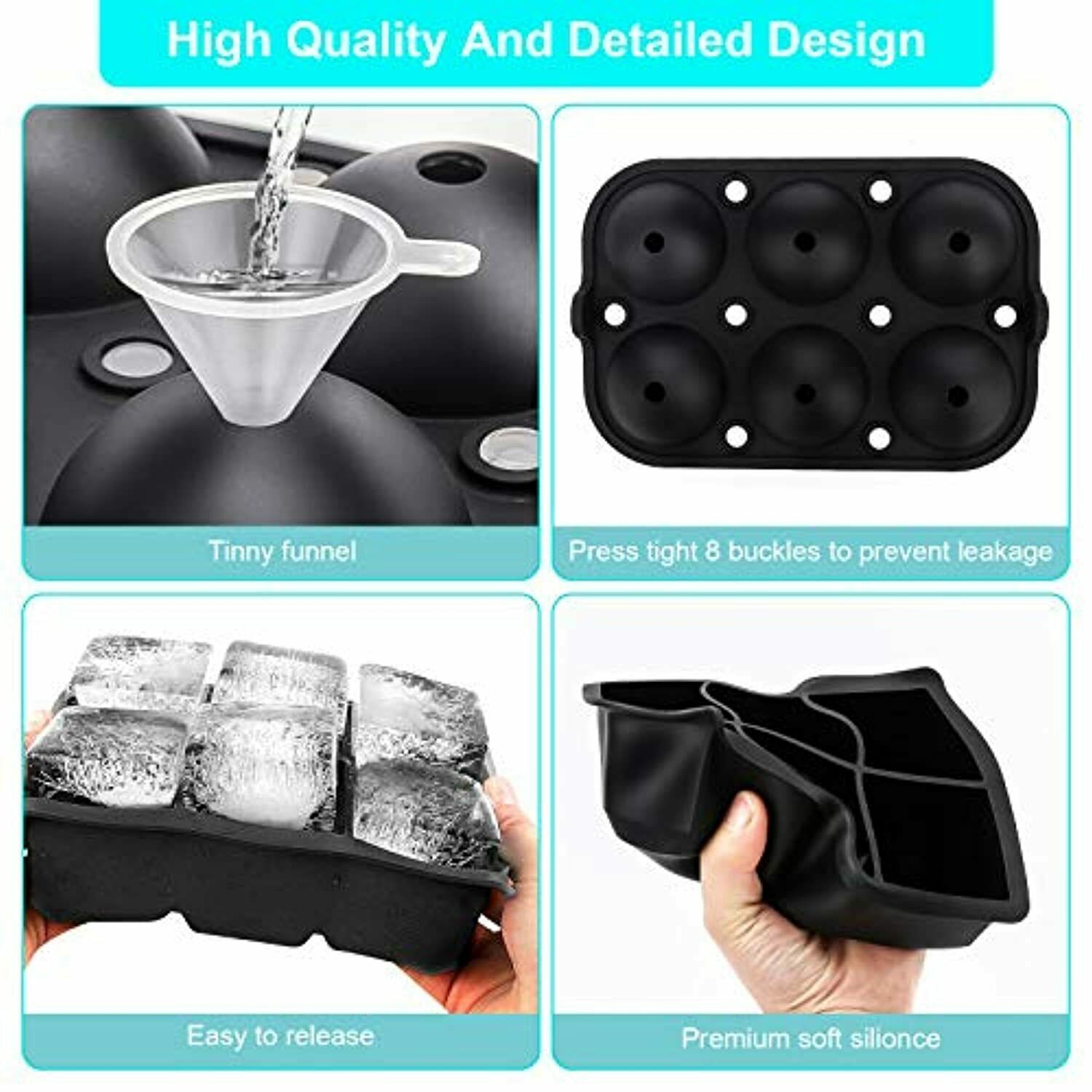 Round Ice Ball Maker Silicone 3D Large Sphere Molds Cube Whiskey Cocktails Party - Fresh Stock Dated February 2026
