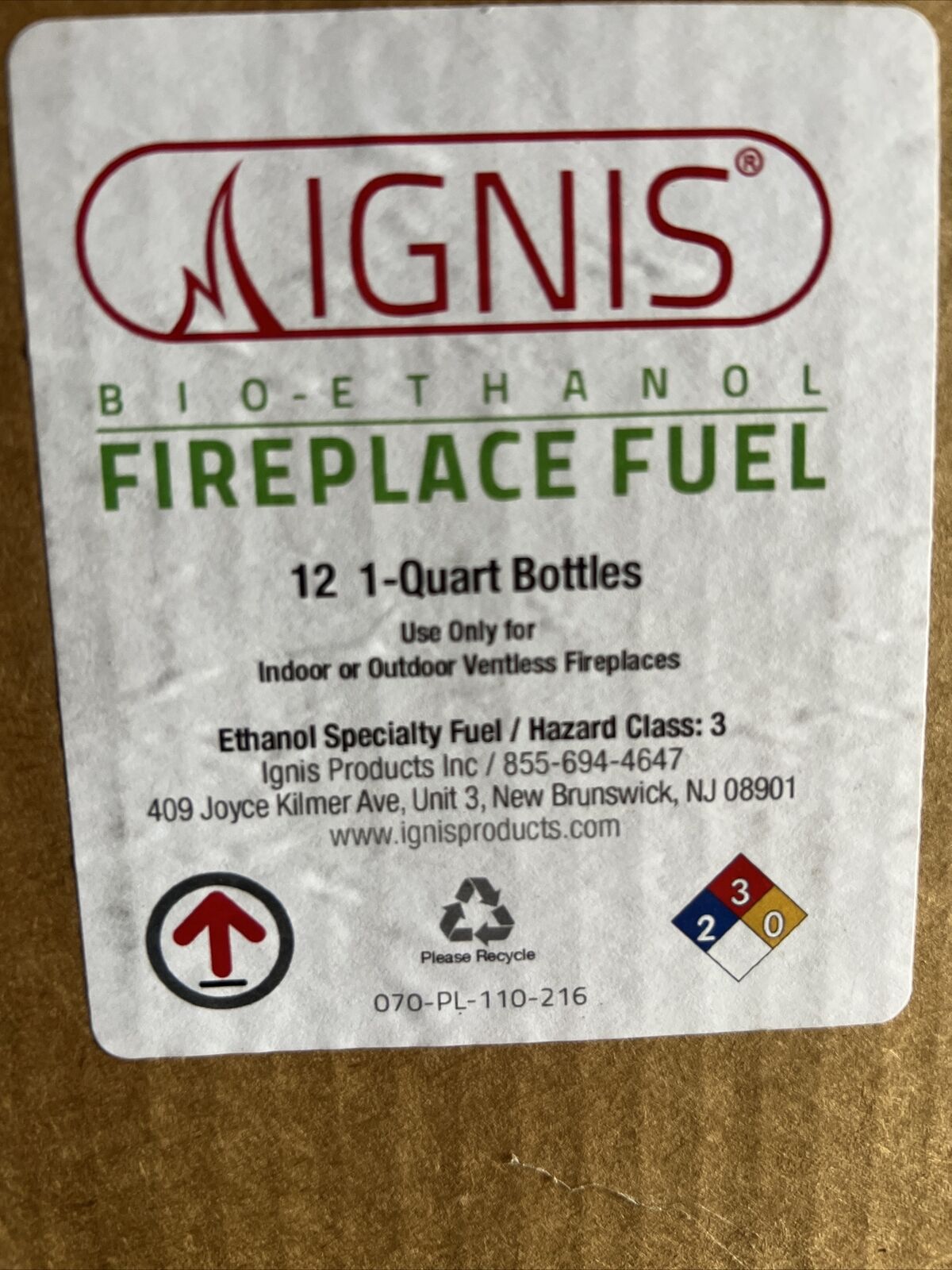 IGNIS Bio Ethanol Fuel 12 Pack Ethanol fireplace fuel 1 Quart each BIO FUEL - Fresh Stock Dated January 2026