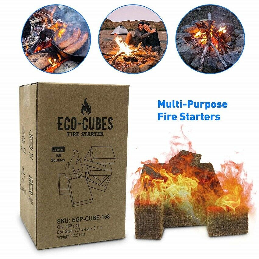 Fire Starter Cubes 168 Pieces Eco Squares Lighter for Charcoal Grill Fireplace - Fresh Stock Dated January 2026
