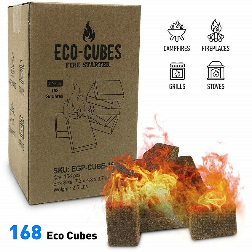 Fire Starter Cubes 168 Pieces Eco Squares Lighter for Charcoal Grill Fireplace - Fresh Stock Dated January 2026
