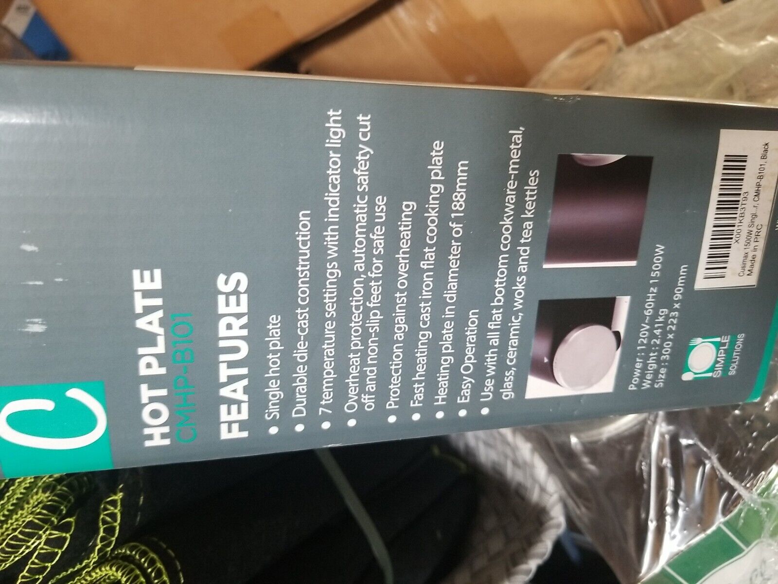 Cusimax CMHP-B101 Portable Single Hot Plate - Black - Fresh Stock Dated February 2026