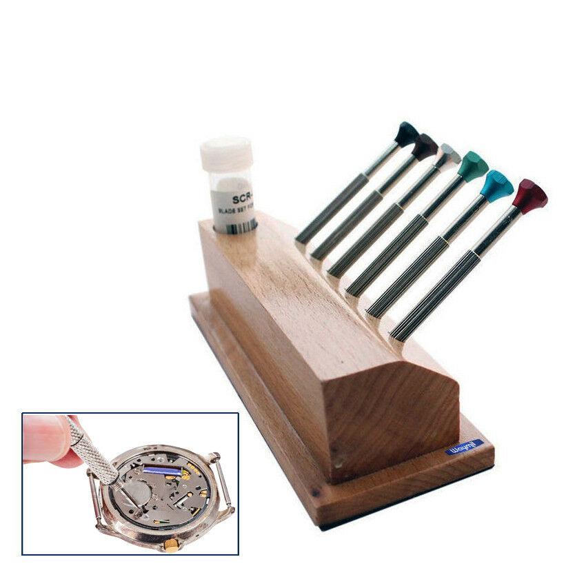 Screwdriver Set W/ Reversible Blade In Wooden Stand 6 Pc Set watchmaker tool - Fresh Stock Dated December 2025