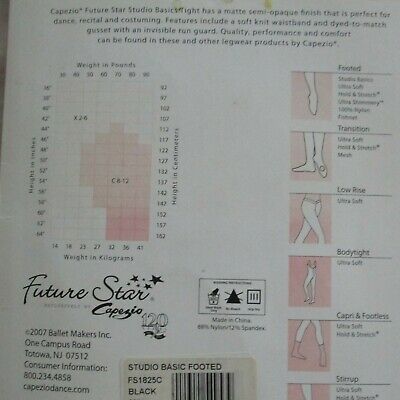 CAPEZIO - FUTURE STAR - BLACK FOOTED TIGHTS M/L - FOR DANCE, RECITAL & COSTUMING - Fresh Stock Dated December 2025
