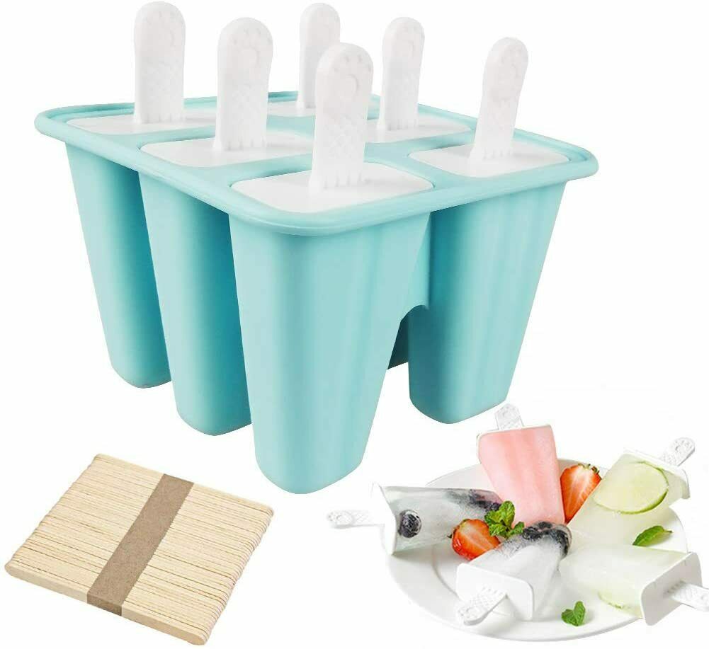 Silicone Frozen Ice Popsicle Maker 6 Cavities BPA Free With 50 Popsicle Stick - Fresh Stock Dated February 2026
