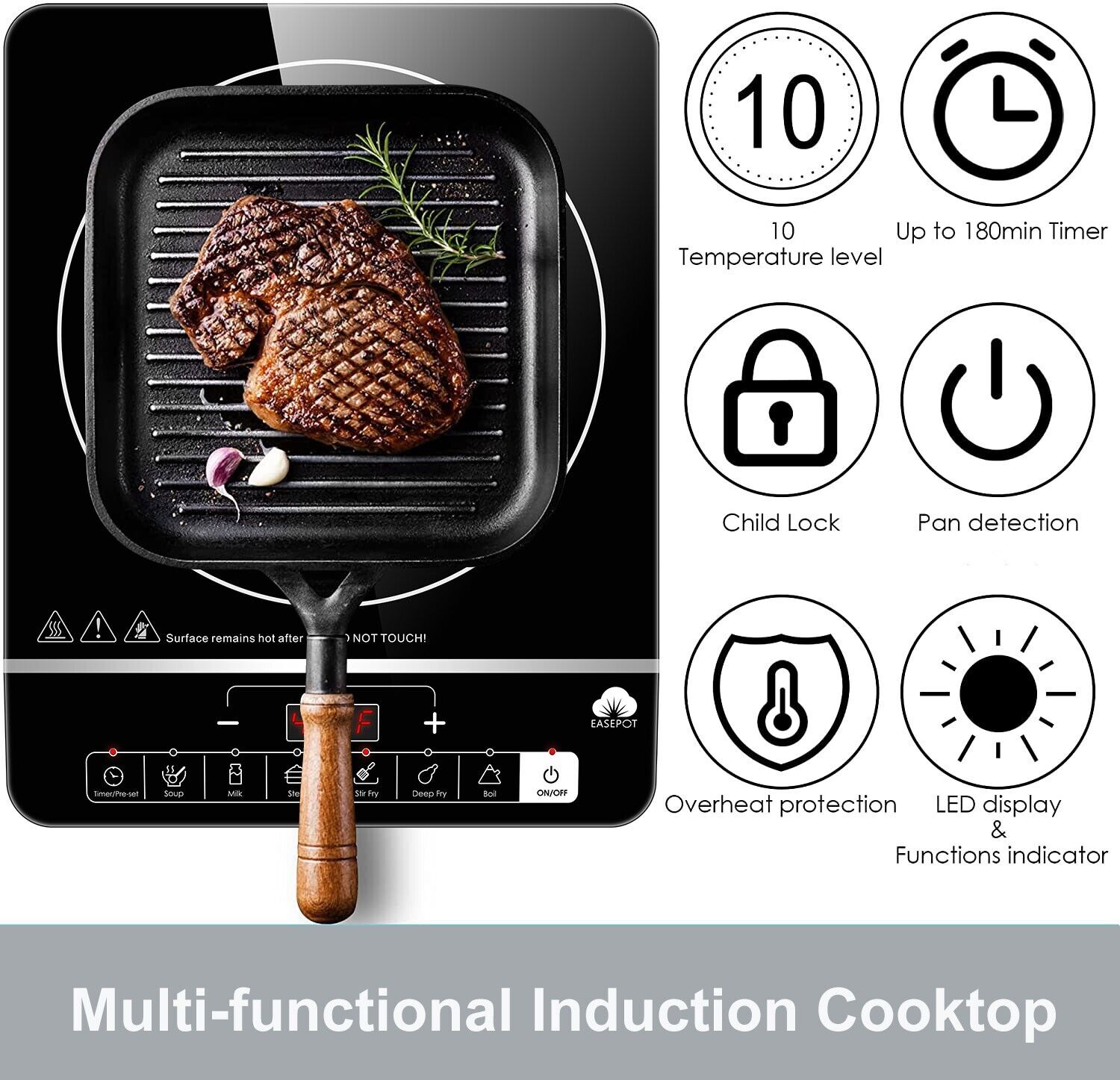 Portable Electric Induction Cooktop 1800W Single Burner Cooker Timer CHILD LOCK - Fresh Stock Dated February 2026