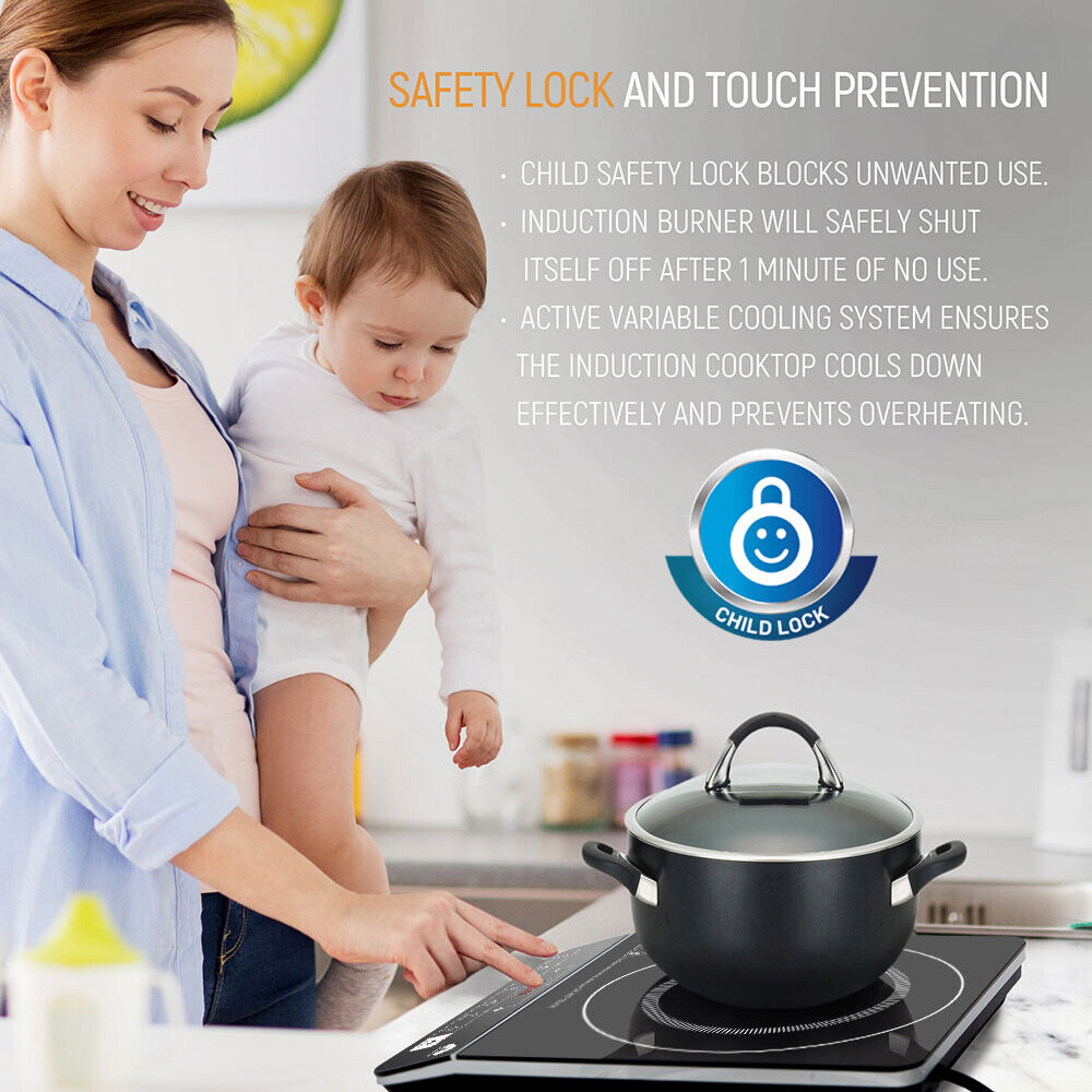 Portable Electric Induction Cooktop 1800W Single Burner Cooker Timer CHILD LOCK - Fresh Stock Dated February 2026